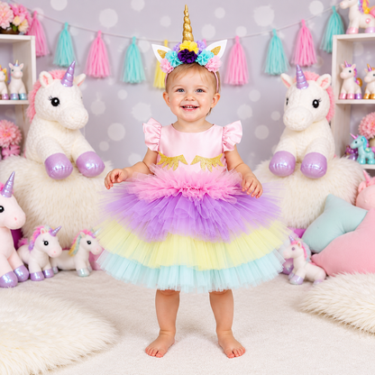 Kısa Unicorn Elbise ve Taç