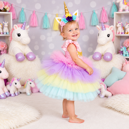 Kısa Unicorn Elbise ve Taç