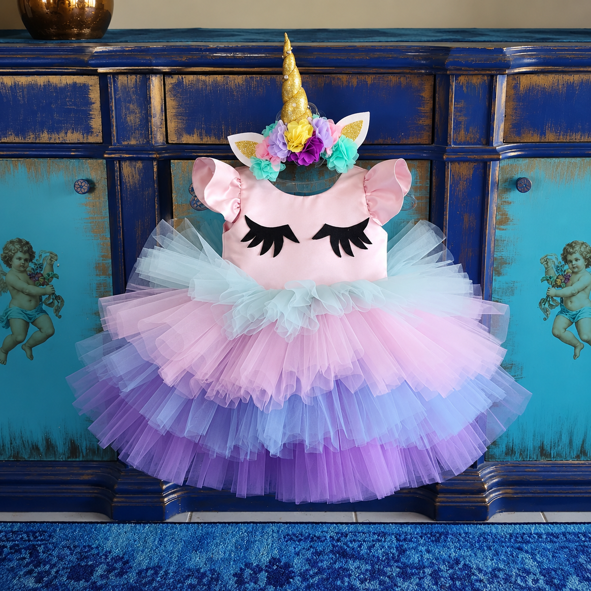 Kabarık Unicorn Elbise ve Taç