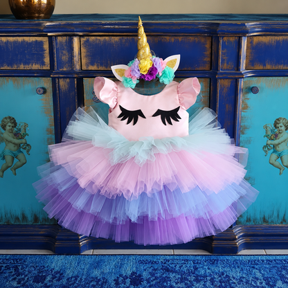 Kabarık Unicorn Elbise ve Taç