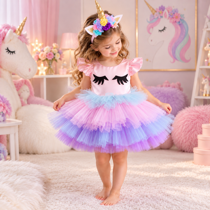 Kabarık Unicorn Elbise ve Taç