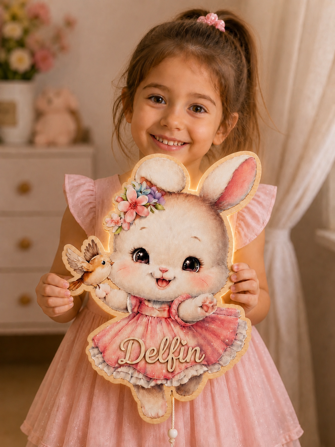 Kişiye Özel İsimli Tavşan LED Ahşap Gece Lambası