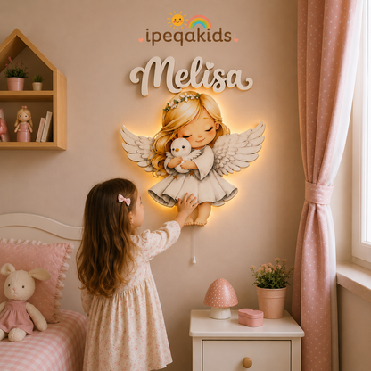 Kişiye Özel İsimli Melek LED Ahşap Gece Lambası