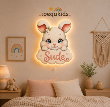 Kişiye Özel İsimli Tavşan LED Ahşap Gece Lambası