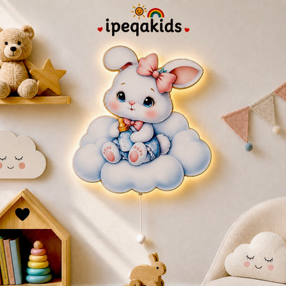 Tavşan Pilli LED Işıklı Ahşap Duvar Dekoru - Görsel 3