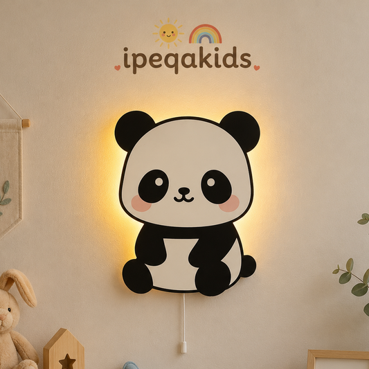 Panda Pilli Led Işıklı Ahşap Duvar Dekoru