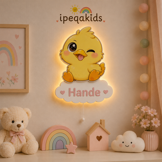 Kişiye Özel İsimli Civciv LED Ahşap Gece Lambası
