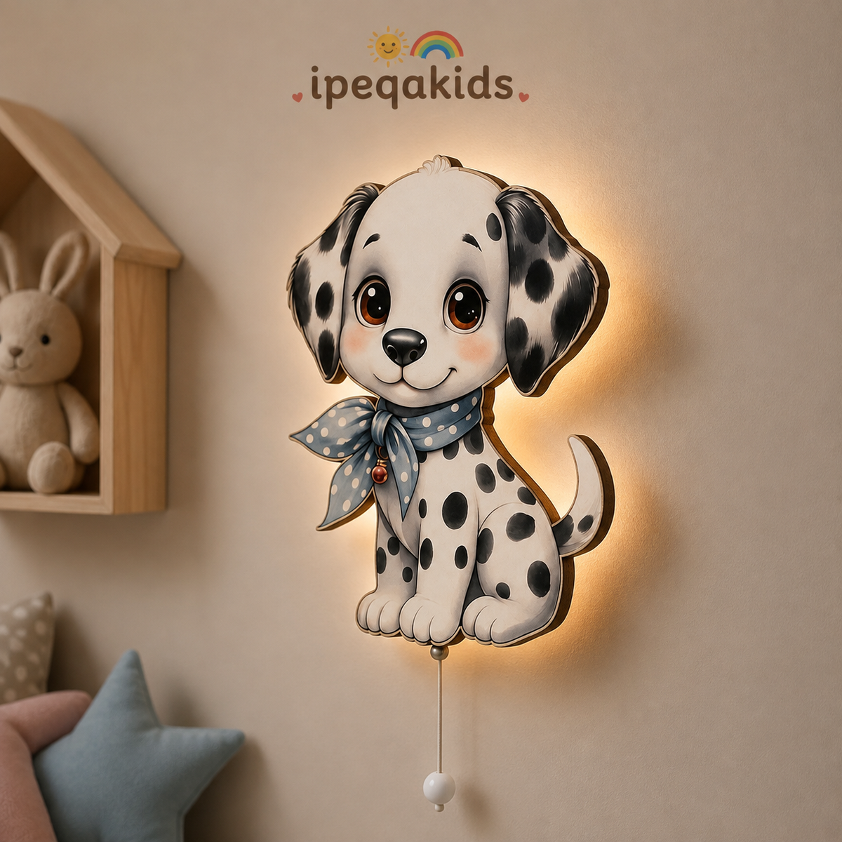 Dalmaçyalı Köpek LED Işıklı Bebek Odası Ahşap Duvar Dekoru - Gece Lambası - Görsel 2