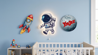 Kişiye Özel İsimli Astronot 3’lü LED Ahşap Gece Lambası
