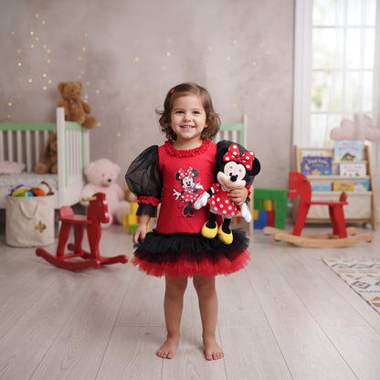 Kırmızı Siyah Minnie Mouse Kız Çocuk Elbisesi
