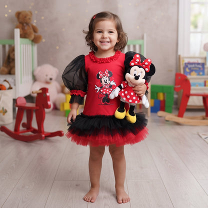 Kırmızı Siyah Minnie Mouse Kız Çocuk Elbisesi