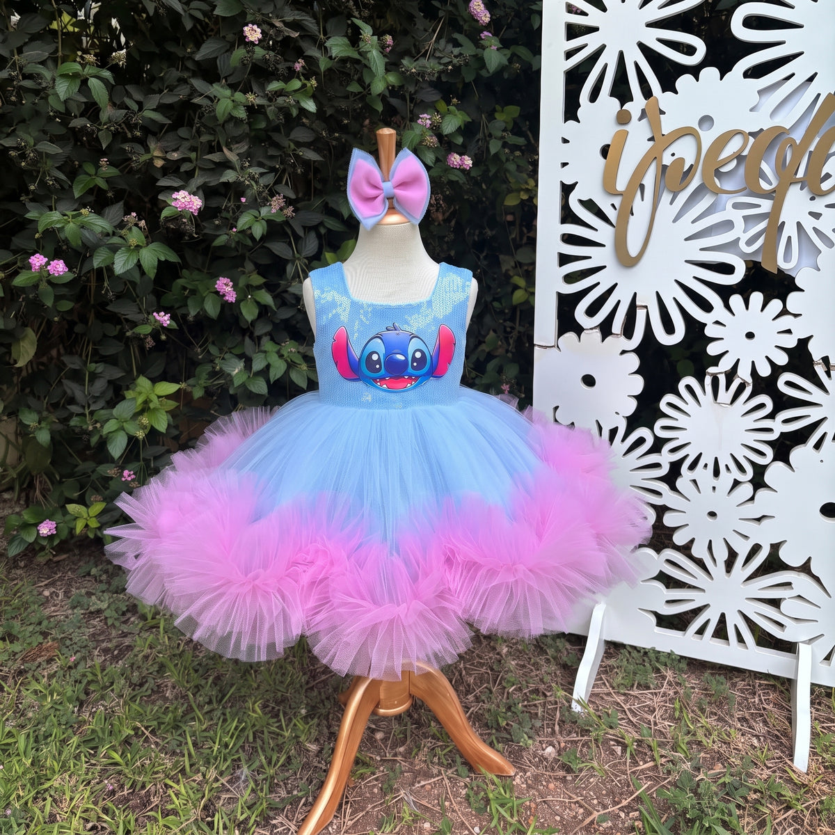 Stitch Kız Çocuk Abiye Kolsuz