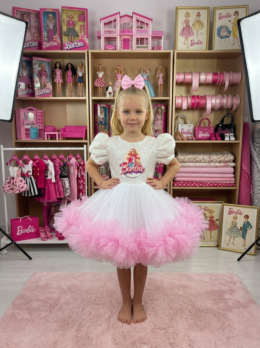 Barbie Kız Çocuk Abiye - Bebek Doğum Günü Elbisesi - ipeqakids