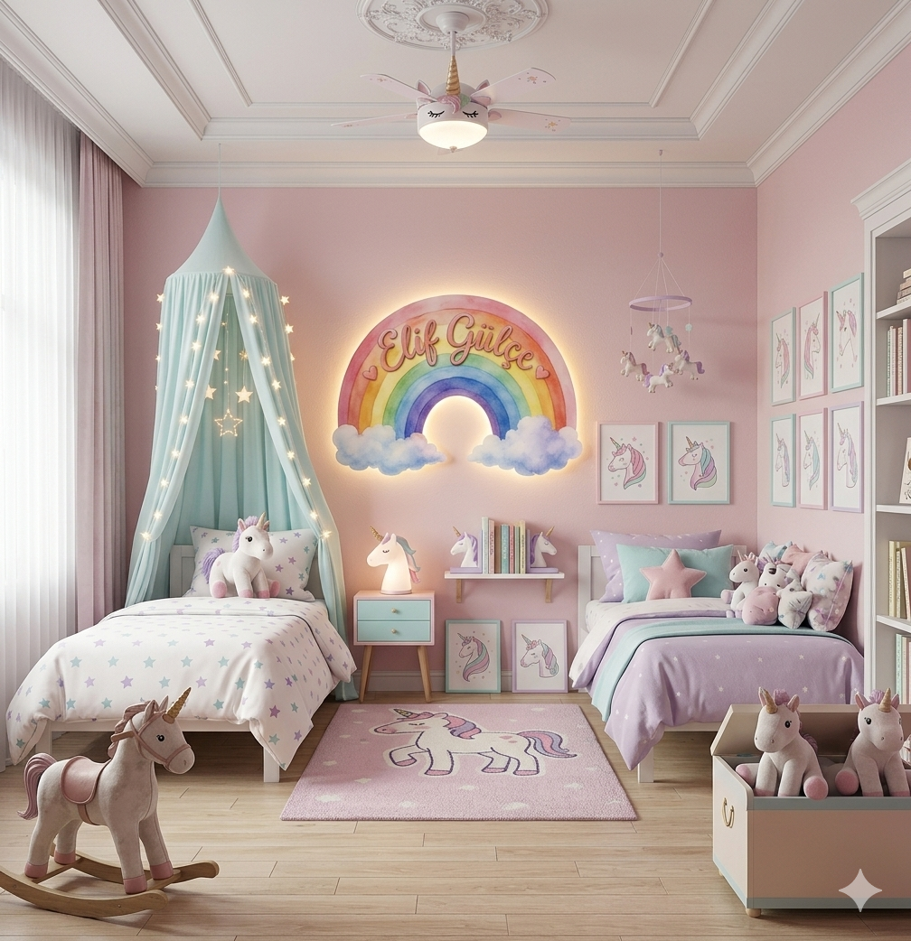 Kişiye Özel İsimli Gökkuşağı Pilli Led Işıklı Bebek Odası Ahşap Duvar Dekoru - Gece Lambası - İsim için Whatsapptan mesaj atınız