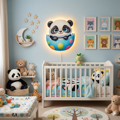 Panda Pilli Led Işıklı Bebek Odası Ahşap Duvar Dekoru - Gece Lambası