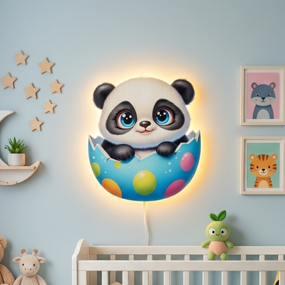 Panda Pilli Led Işıklı Bebek Odası Ahşap Duvar Dekoru - Gece Lambası