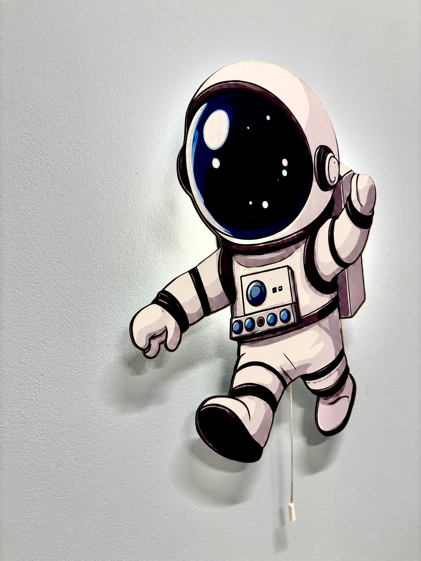 Astronot Led Işıklı Bebek Odası Ahşap Duvar Dekoru - Gece Lambası