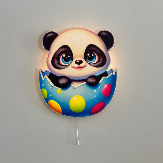 Panda Pilli Led Işıklı Bebek Odası Ahşap Duvar Dekoru - Gece Lambası