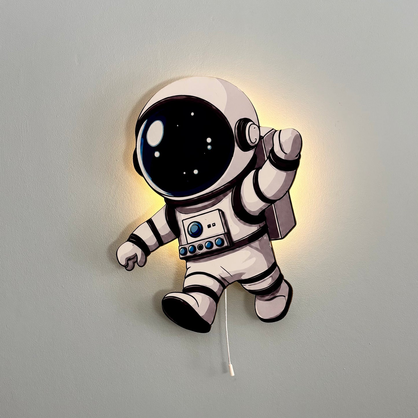 Astronot Led Işıklı Bebek Odası Ahşap Duvar Dekoru - Gece Lambası
