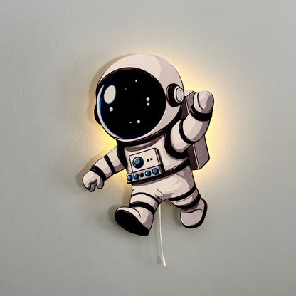 Astronot Led Işıklı Bebek Odası Ahşap Duvar Dekoru - Gece Lambası