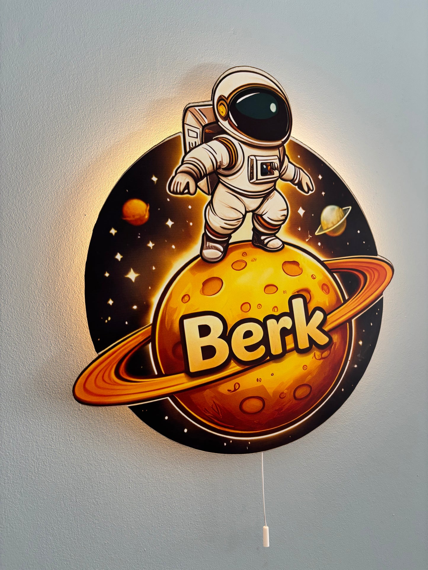 Kişiye Özel İsimli Astronot  LED Ahşap Gece Lambası