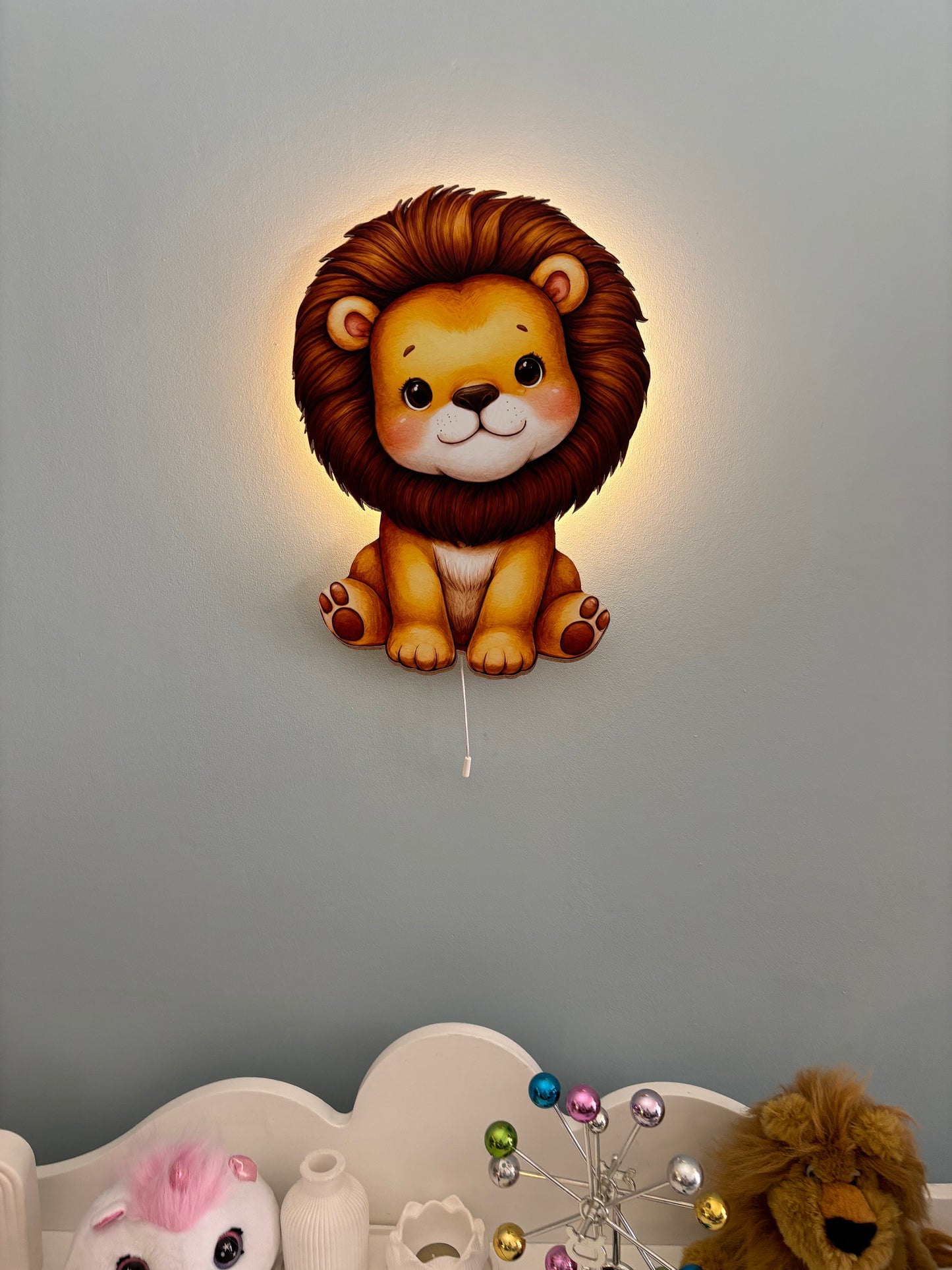 Aslan Led Işıklı Bebek Odası Ahşap Duvar Dekoru - Gece Lambası