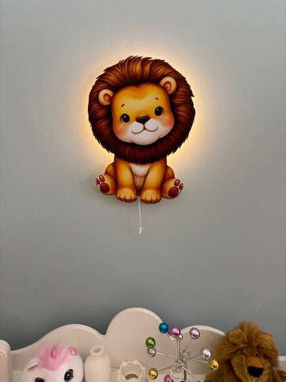 Aslan Led Işıklı Bebek Odası Ahşap Duvar Dekoru - Gece Lambası