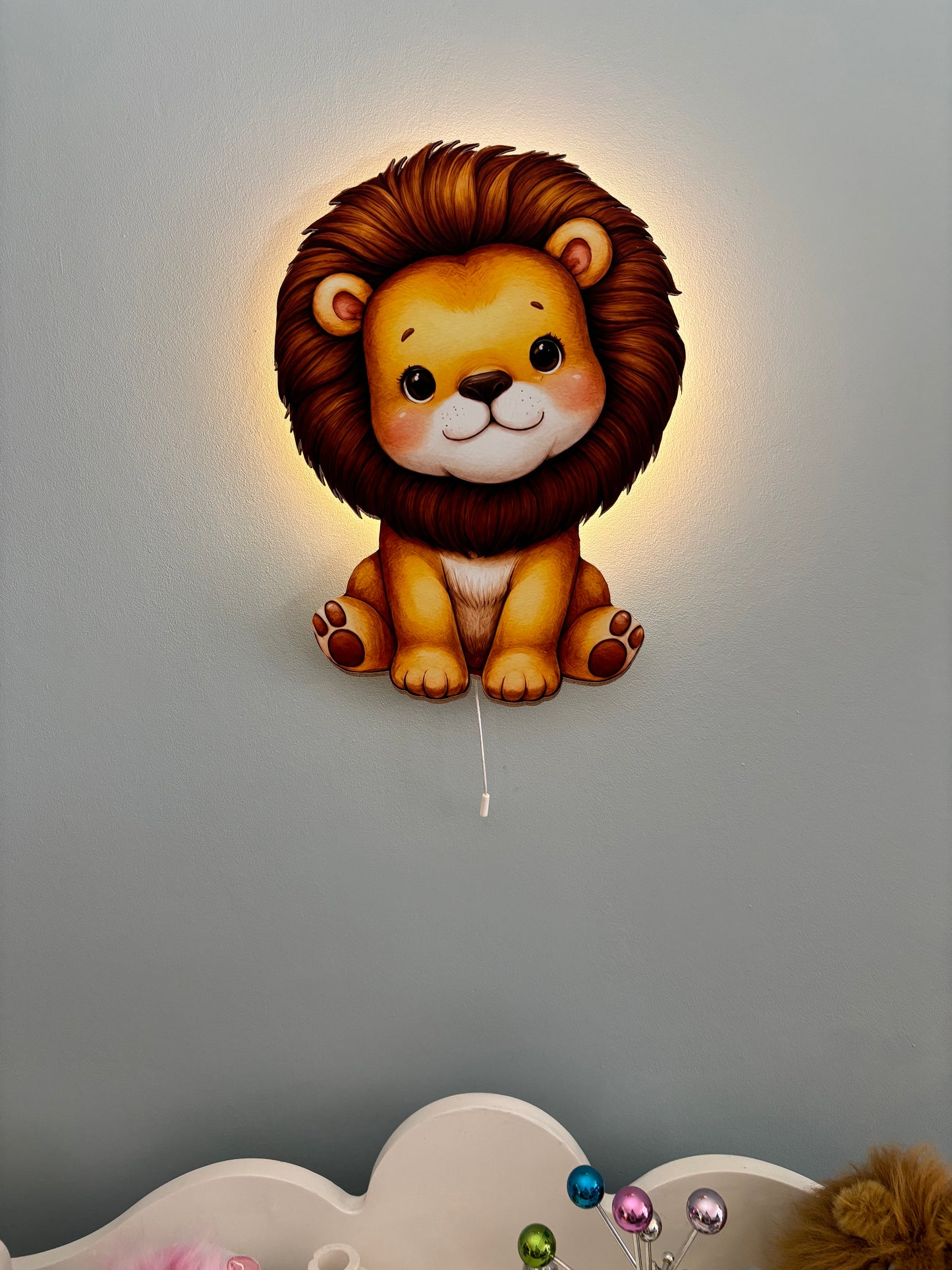 Aslan Led Işıklı Bebek Odası Ahşap Duvar Dekoru - Gece Lambası