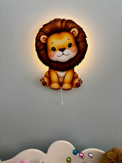 Aslan Led Işıklı Bebek Odası Ahşap Duvar Dekoru - Gece Lambası
