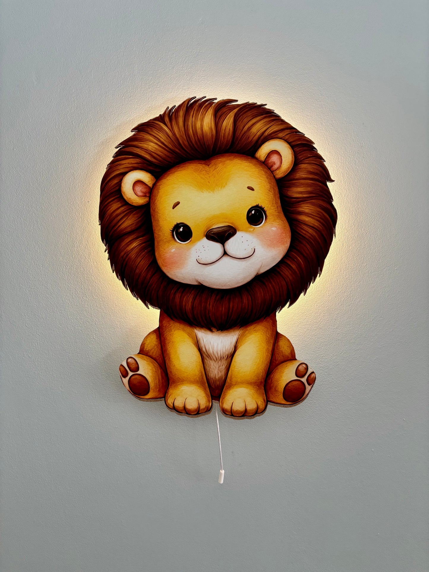 Aslan Led Işıklı Bebek Odası Ahşap Duvar Dekoru - Gece Lambası