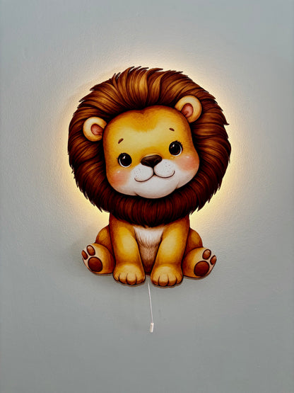 Aslan Led Işıklı Bebek Odası Ahşap Duvar Dekoru - Gece Lambası