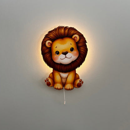 Aslan Led Işıklı Bebek Odası Ahşap Duvar Dekoru - Gece Lambası