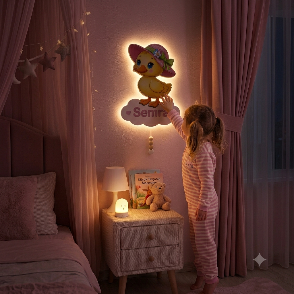 Kişiye Özel İsimli Civciv LED Ahşap Gece Lambası