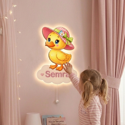 Kişiye Özel İsimli Civciv LED Ahşap Gece Lambası