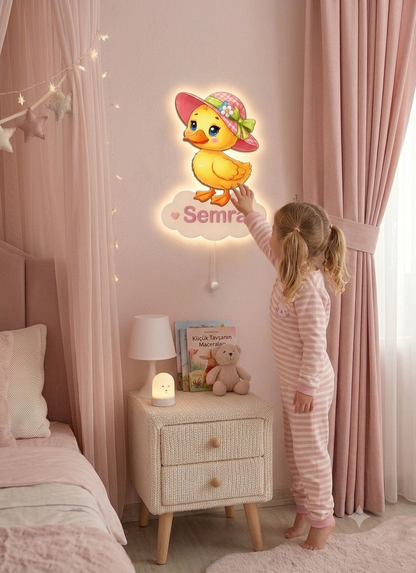 Kişiye Özel İsimli Civciv LED Ahşap Gece Lambası