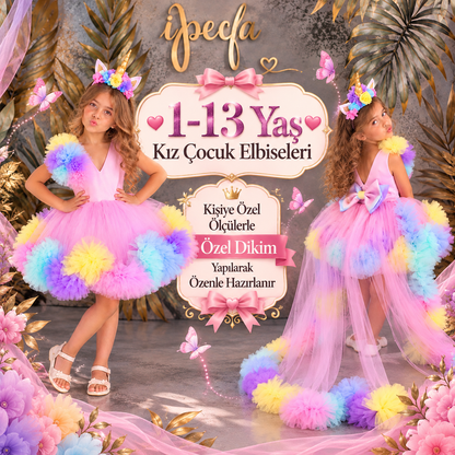 Unicorn Konsept Kız Çocuk Elbisesi. Taç Dahil