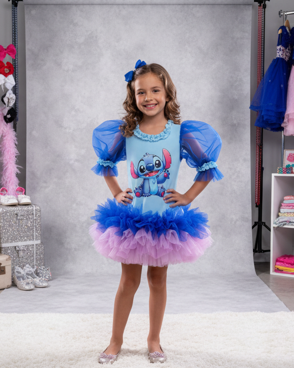 Stitch Baskılı Kız Çocuk Elbisesi - ipeqakids