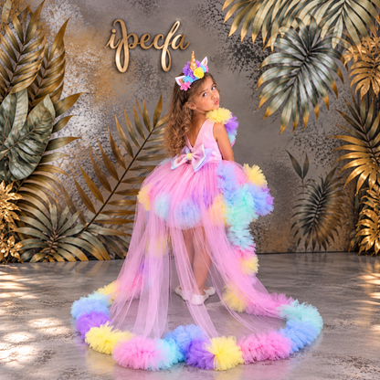 Unicorn Konsept Kız Çocuk Elbisesi. Taç Dahil