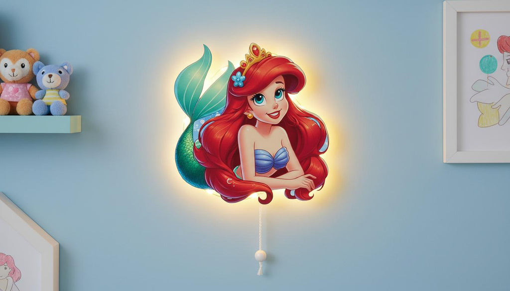 Ariel Pilli Led Işıklı Bebek Odası Ahşap Duvar Dekoru - Gece Lambası