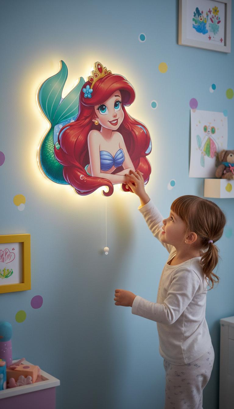 Ariel Pilli Led Işıklı Bebek Odası Ahşap Duvar Dekoru - Gece Lambası