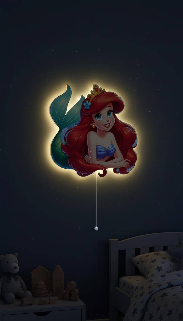 Ariel Pilli Led Işıklı Bebek Odası Ahşap Duvar Dekoru - Gece Lambası