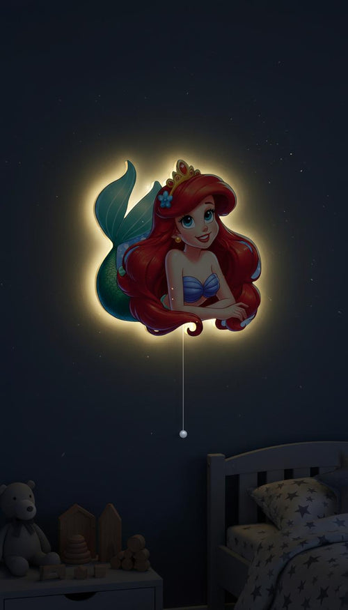 Ariel Pilli Led Işıklı Bebek Odası Ahşap Duvar Dekoru - Gece Lambası