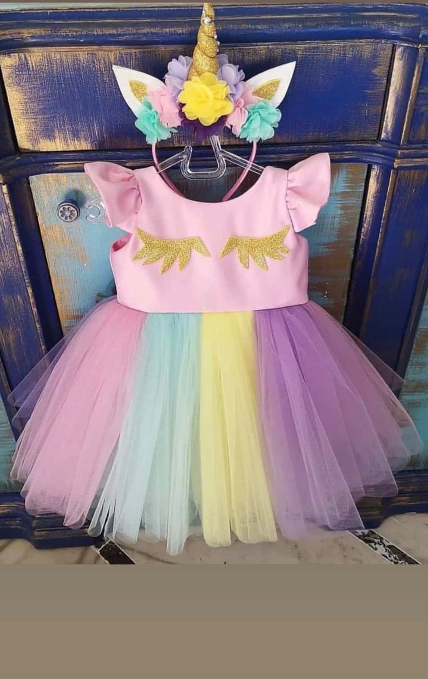 Unicorn Elbise - Kız Çocuk Abiye - Bebek Doğum Günü Elbisesi - ipeqakids