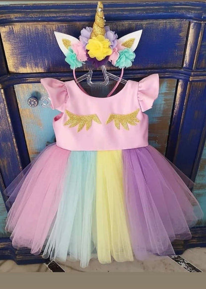 Unicorn Elbise - Kız Çocuk Abiye - Bebek Doğum Günü Elbisesi - ipeqakids
