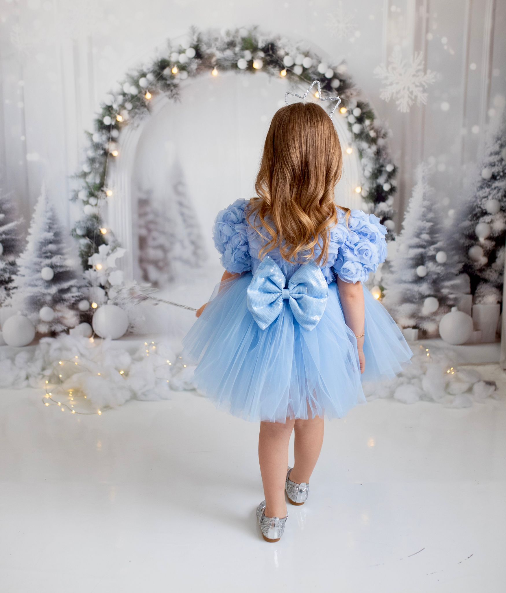 Mavi Güllü Elbise - Kız Çocuk Abiye - Bebek Doğum Günü Elbisesi - ipeqakids