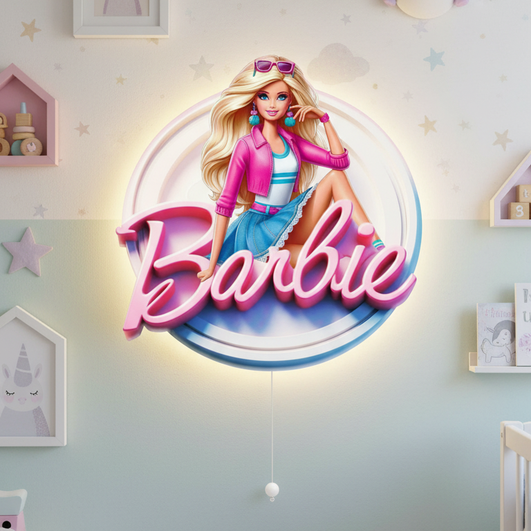 Barbie Pilli Led Işıklı Bebek Odası Ahşap Duvar Dekoru - Gece Lambası