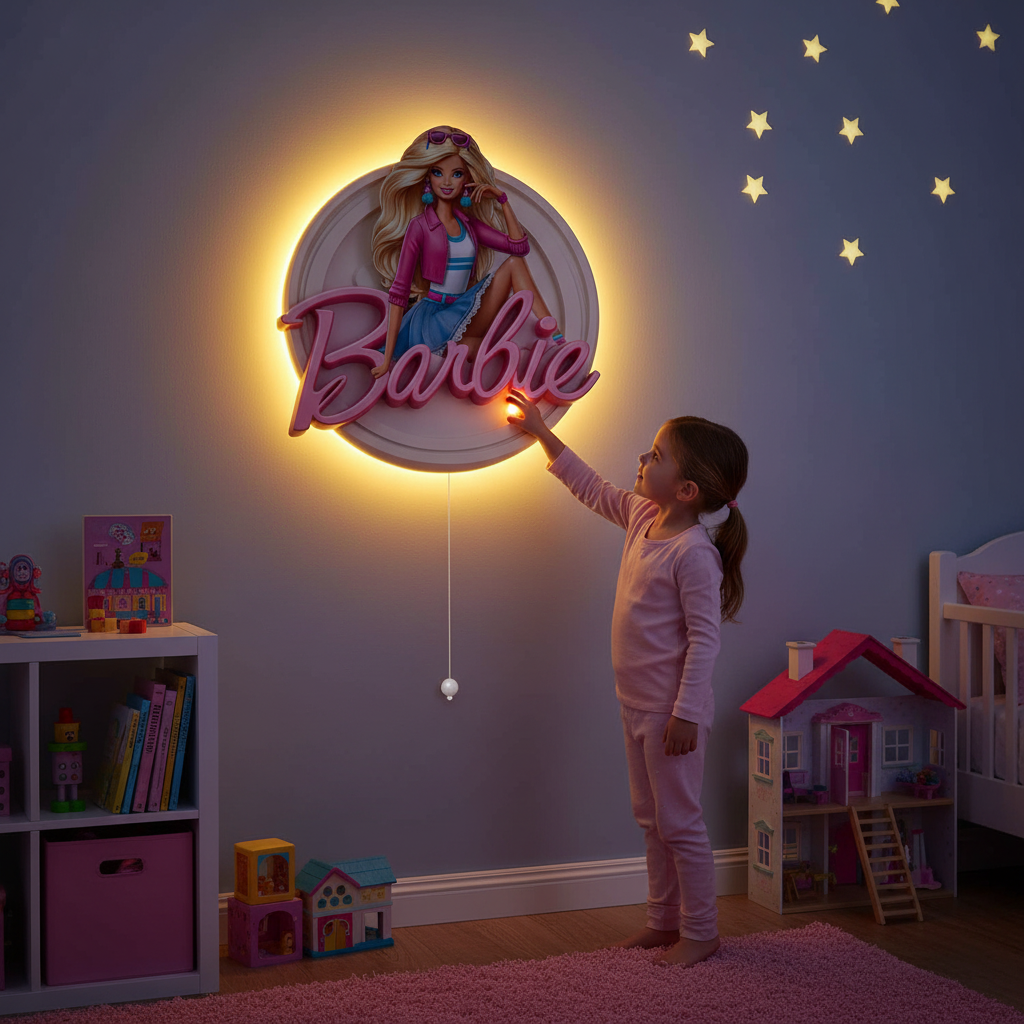 Barbie Pilli Led Işıklı Bebek Odası Ahşap Duvar Dekoru - Gece Lambası