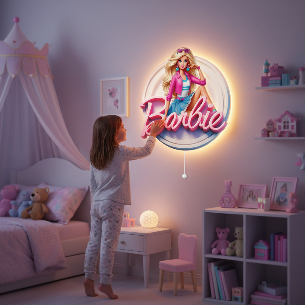 Barbie Pilli Led Işıklı Bebek Odası Ahşap Duvar Dekoru - Gece Lambası