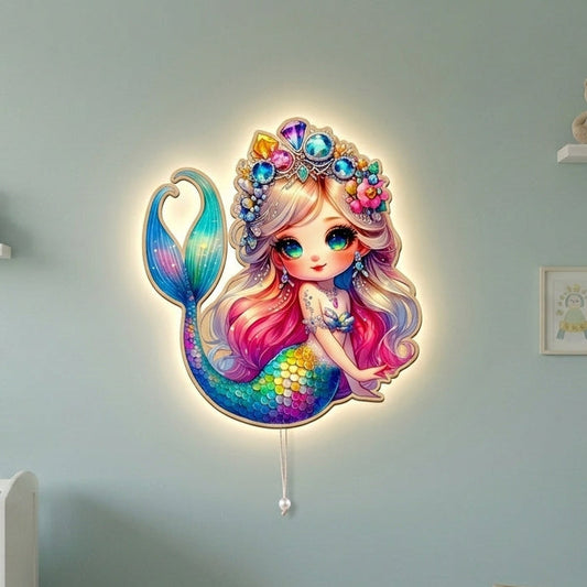 Denizkızı Led Işıklı Bebek Odası Ahşap Duvar Dekoru - Gece Lambası