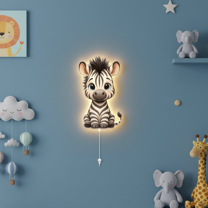 Zebra Led Işıklı Bebek Odası Ahşap Duvar Dekoru - Gece Lambası